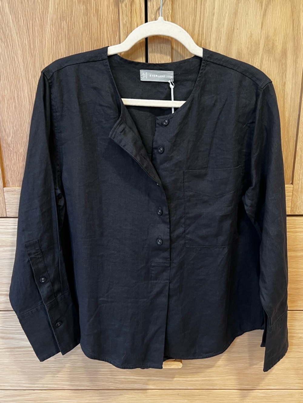 Everlane Linen Button Down Popover Pocket Blouse Black Size 4 NWT Minimalist